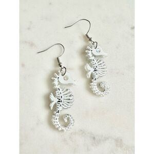 Halloween holographic seahorse skeleton dangle earrings ￼